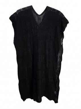 NWOT | Onyx Black Crochet Knit V-Neck Swim Cover Up Sleeveless Tunic | Medium